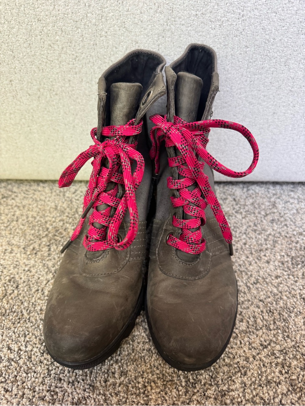 Sorel camo Lace-Up Boots with Bright Pink Laces